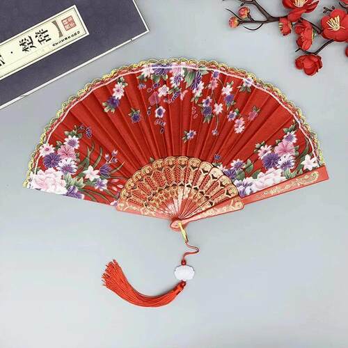 Chinese Style Vintage Silk Folding Fan Japanese Art Crafts