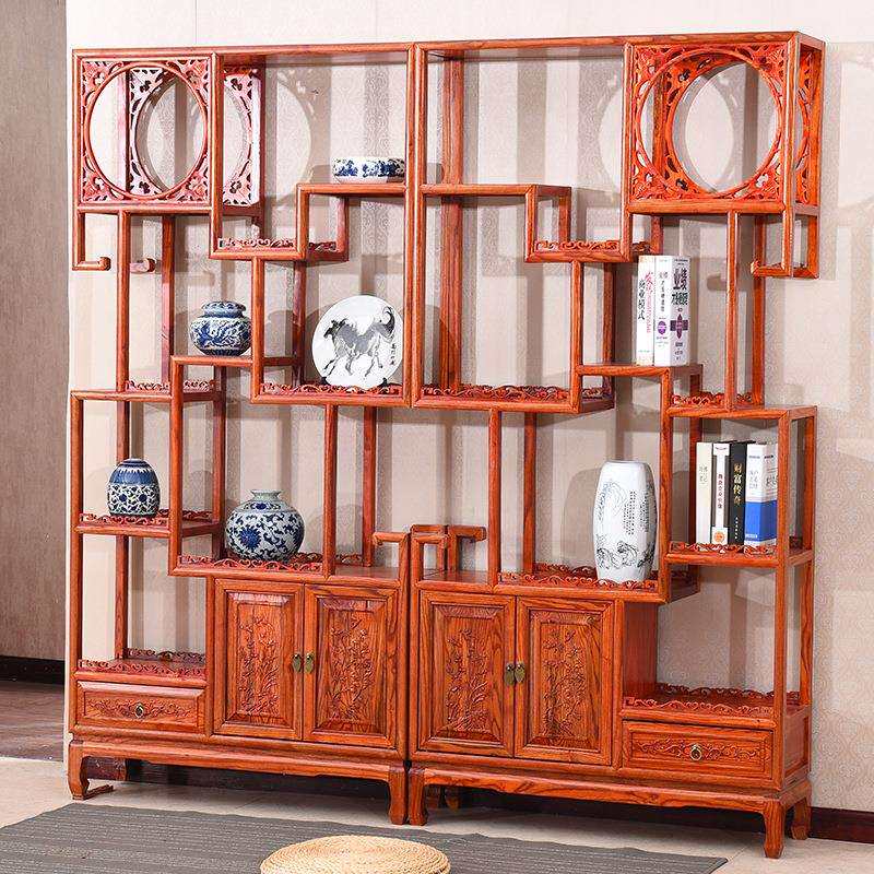 博古架实木架新中式书柜客厅隔断架酒架多宝阁茶室茶具展示架