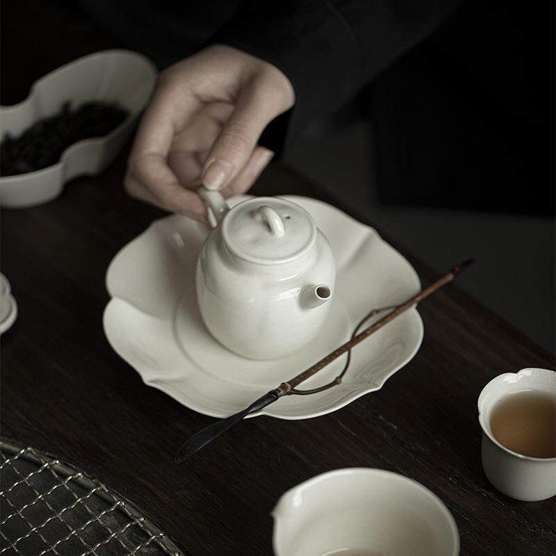 木古泥花边mjtc壶承茶道配件陶瓷灰干草泡茶盘茶点用盘多家用