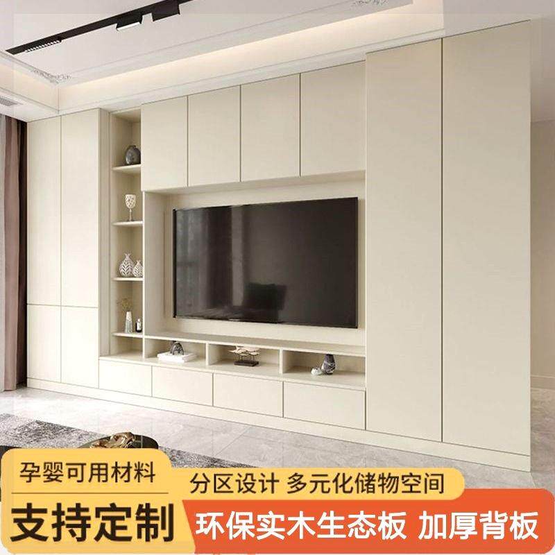 实木电视柜背景墙柜一体组合整体客厅现代简约满墙收纳储物柜