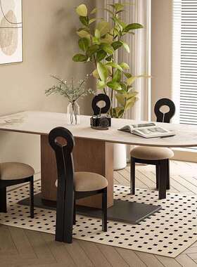 法式复板餐岩桌奶油风家小户型椭圆形轻奢现代简用约半圆形690770