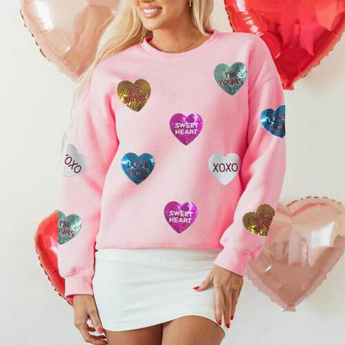 Tops for Women Sequin Romantic Letters Heart Graphic