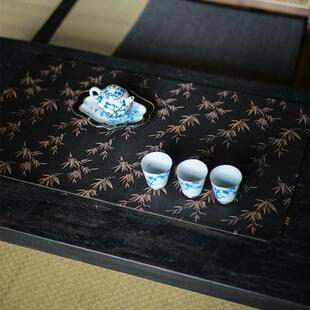 桌旗茶桌垫茶台桌布慢蓝 深色提花中式 七月长 手工真丝香云纱茶席