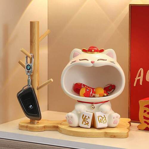 入口橱柜钥匙装饰品可爱的幸运猫家客厅存储装饰品乔迁礼物