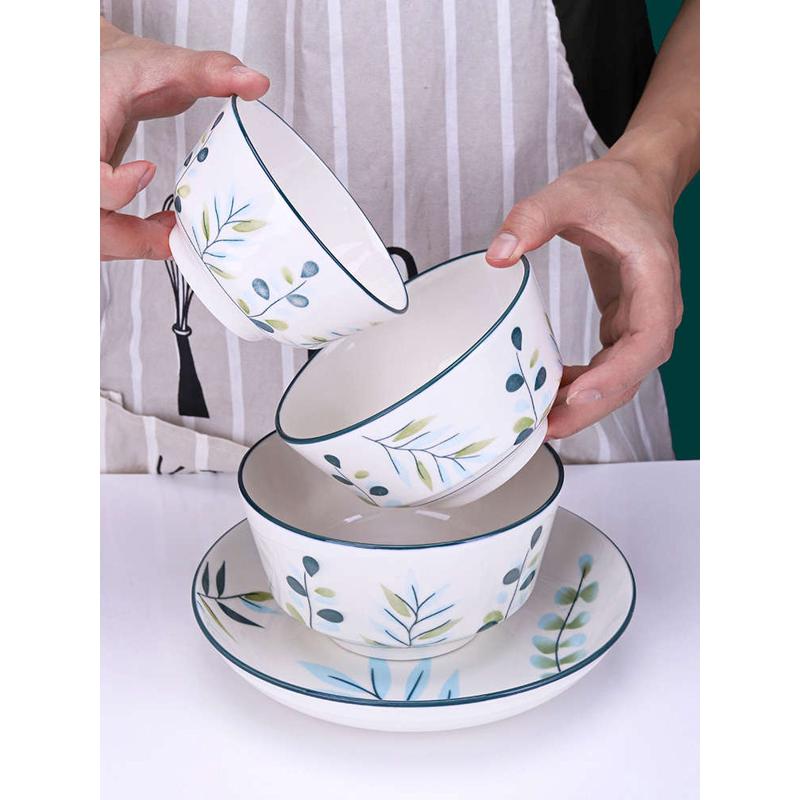 陶瓷碗10个装家用瓷防烫吃饭套装创意饭碗个性微波炉专用碗米饭