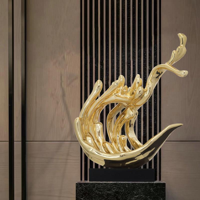 招财花抽象雕塑玄关饰品客堂厅落装浪花雕塑地摆件样板间软水装酒