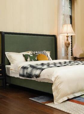 法式卧室双人床复古布艺墨绿色布艺主卧床儿童床公主床婚床家具