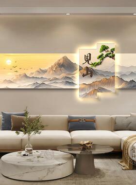 日照金山客厅装饰画新中式见山沙发背景墙挂画高级感led带灯壁画