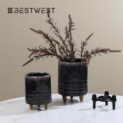Best west 中式陶瓷做旧高脚陶瓷花瓶花器软装饰品插花瓶桌面摆件