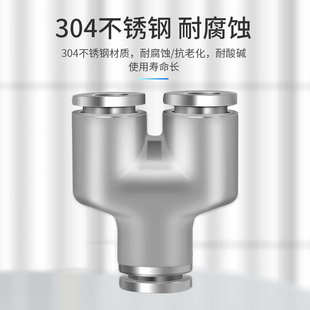 不锈钢气管快速气管接头304直通三通变径快插管道节流阀PU