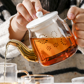 耐热耐高温玻璃花茶壶陶瓷，过滤网茶水分离烧水煮茶单壶小号可加热