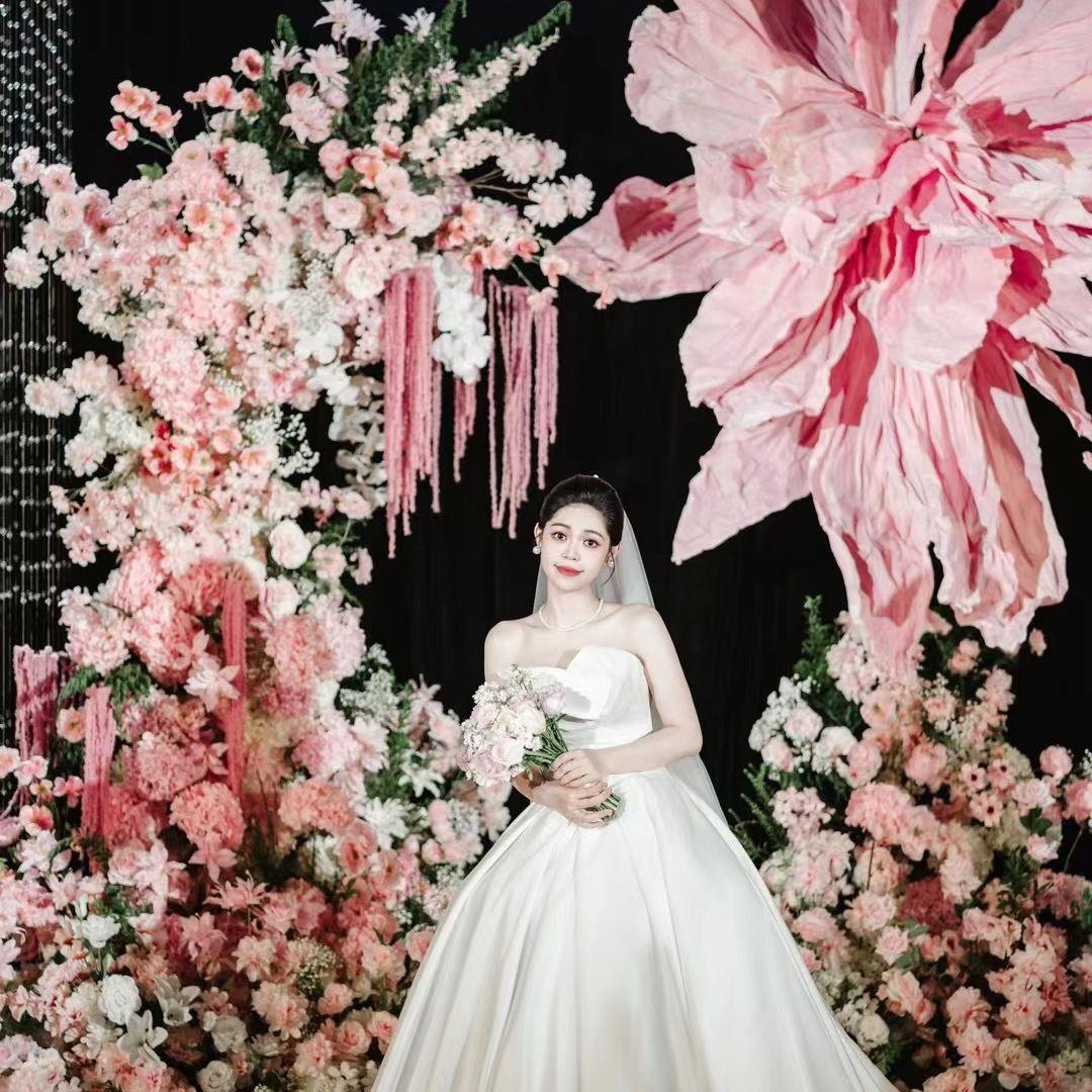粉婚庆纸艺花婚礼结婚酒店布纸A景美陈仿花装饰手工真花色场景布