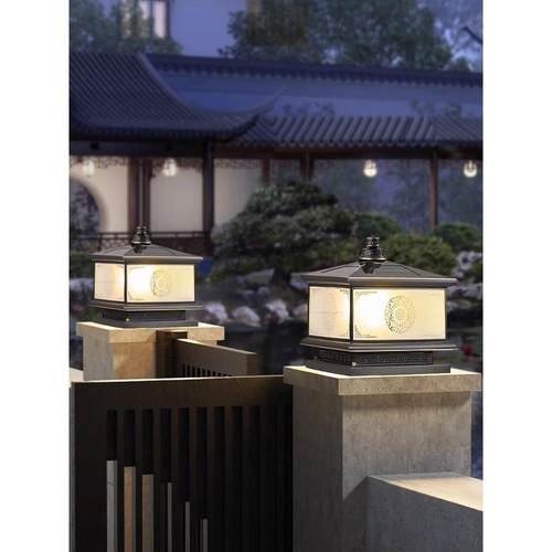 太阳能柱头灯全铜新中式户外庭院灯门柱灯别墅大门灯围墙灯柱子灯