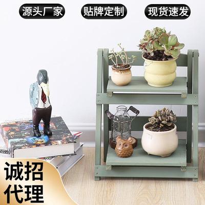 白色两层折叠复古风实木网格花格板花架书架置物架书桌架做旧风格