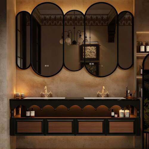 法式复古橡木落地式浴室柜组合卫生间洗漱台洗手盆柜智能镜柜组合