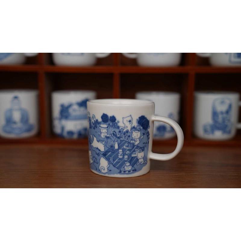 中式釉插画青花瓷杯可爱 水杯大容量下彩绣球茶杯猫咪咖啡杯夏天
