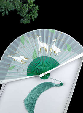 7L8K5.5寸小扇子折扇古风女式迷你随身便携小清新烫金小鹿折叠工