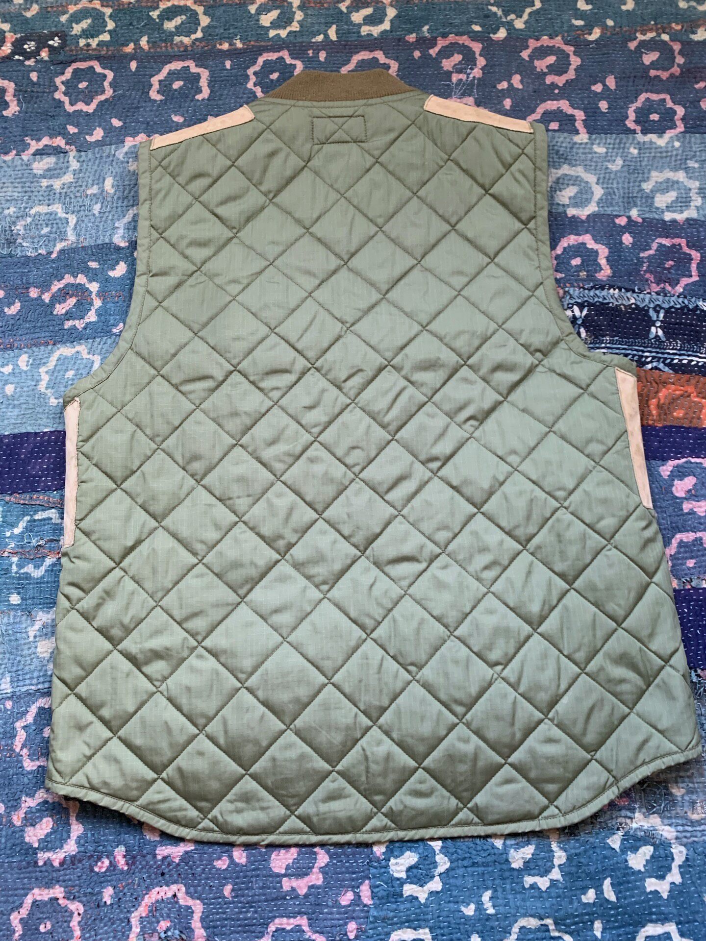 RRL Green Diamond-Quilted Leather Patch Vest — front