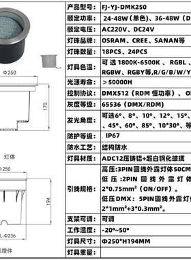 LED可调地埋灯24W36W48W嵌入式不锈钢面射灯别墅庭院市政广场栈道