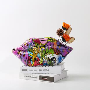 水转印现代创意大嘴唇树脂摆件树脂工艺品可插花家居软装装饰摆件