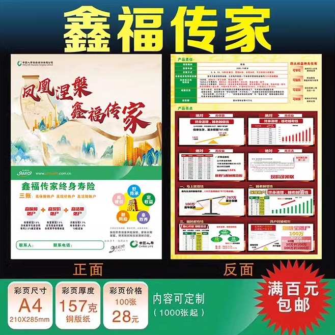 中国人寿保险鑫福传家2024彩页宣传单国寿新版广告海报2.5版本