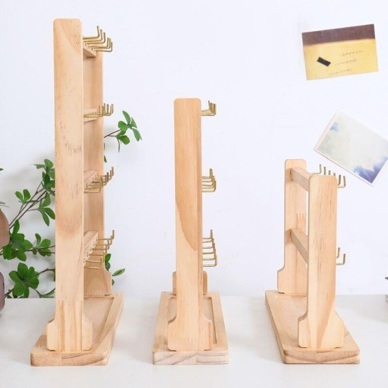 实木带钩首饰展示架小饰品挂架挂钩耳环展示架手錬手串收纳层架子