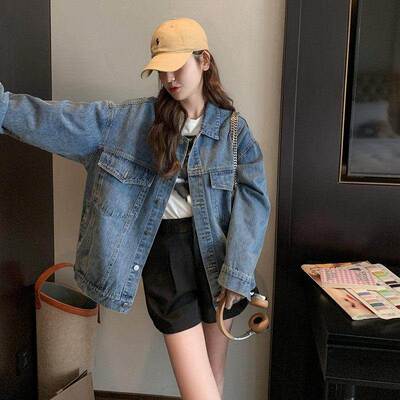 2026春秋新款美式复古高级感水洗宽松bf慵懒风上衣时尚牛仔外套女