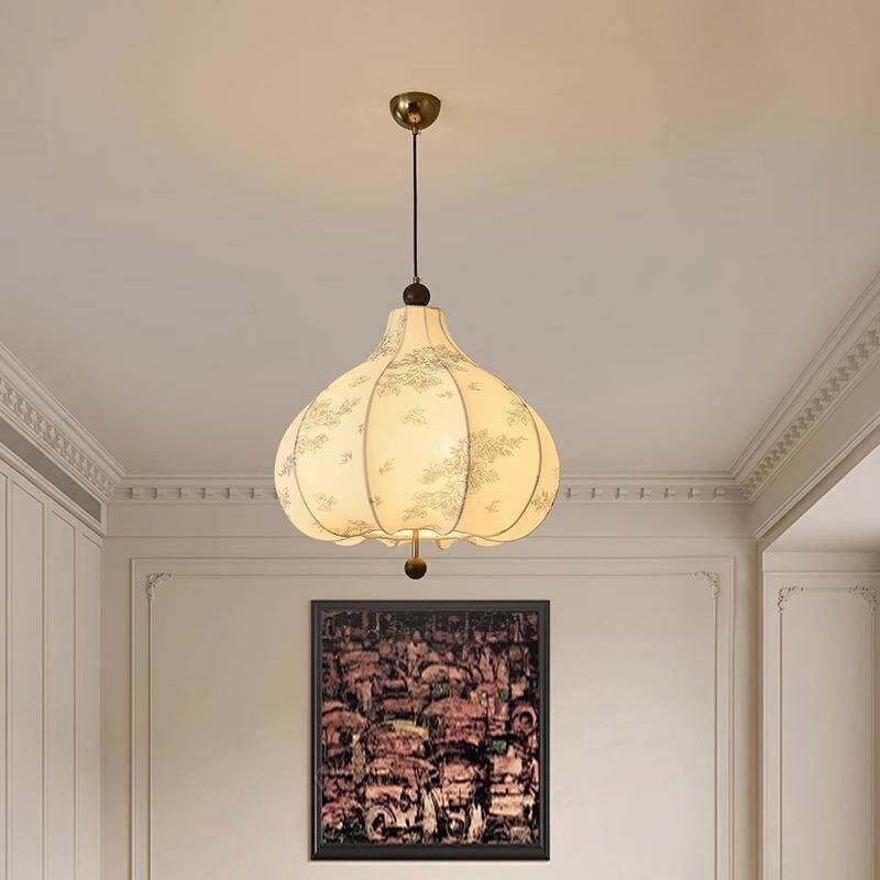 卧室布艺灯具法式中古风南洋花纹实木栗子灯餐厅吧台茶室民宿吊灯