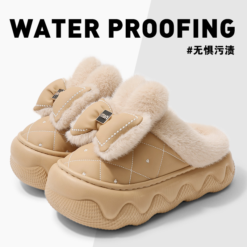 蝴蝶结棉鞋居家防滑防水拖鞋棉鞋