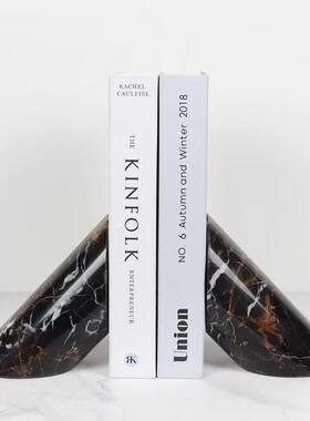 现代轻奢简约天然大理石几何创意书档软装摆设样板间书房书立架摆