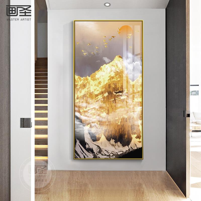 网红照金玄关装饰画山现代式简约走廊过道竖版挂画酒日进门新中店图片