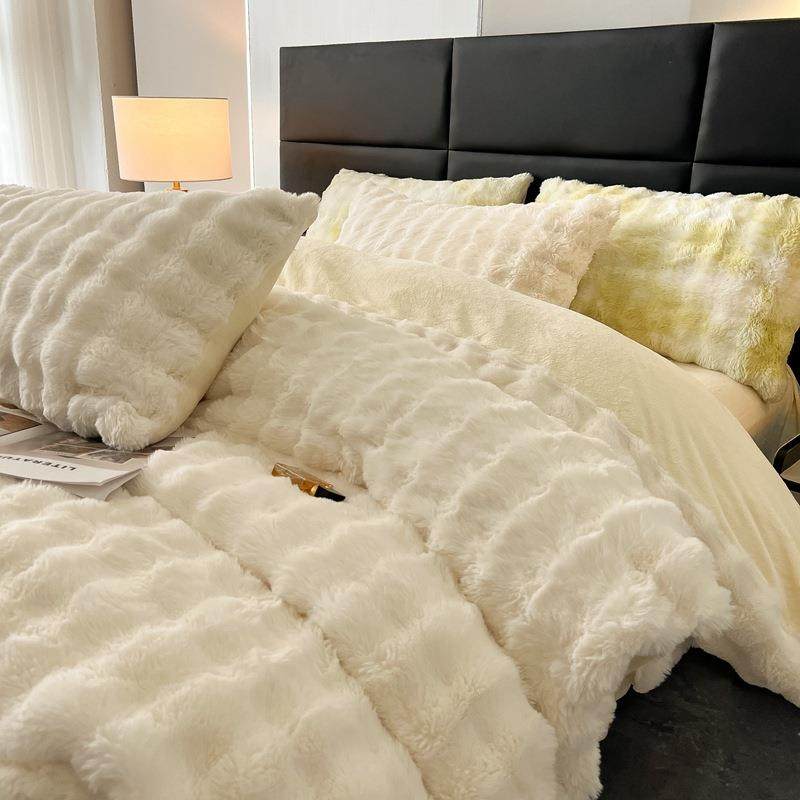 新款公主风兔兔绒兔毛绒四件套亲肤软糯冬季套件加厚保暖床单被套