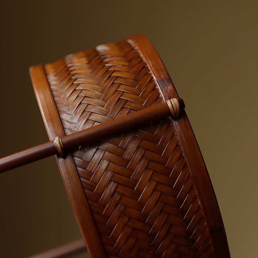 禅意紫竹手工竹编仿古手提茶点盘圆形水果面包盘茶道器具收纳盒