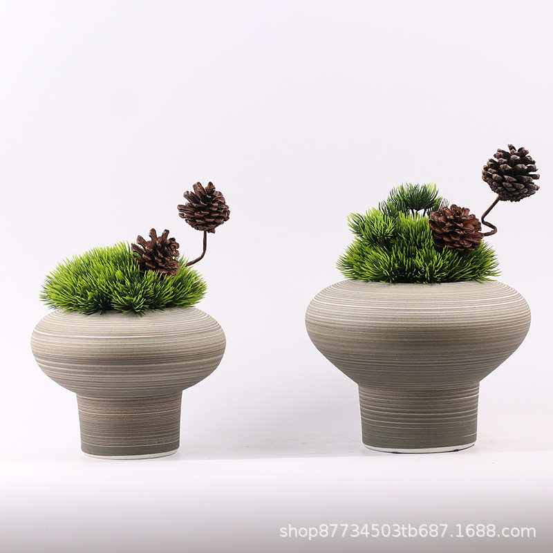 玄关景花艺茶室花盆室内盆栽仿真装假新盆栽客厅套酒店中式样板房