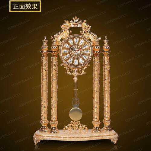 欧式金色客厅台钟全铜水晶金色台钟卧室台钟书房座钟