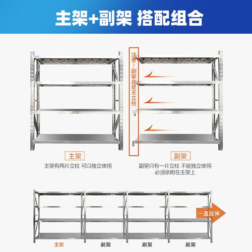 304不锈钢商超货架模具横梁式五金展示层板重型货架3/4层饭店厨房