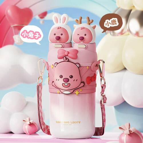 LOOPY赞萌露比保温杯316不锈钢大容量学生可爱水杯卡通儿童吸管杯