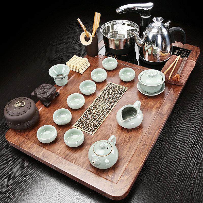 中号紫砂茶具套组家用全自动客厅整套功夫简约泡茶台实木茶盘一体