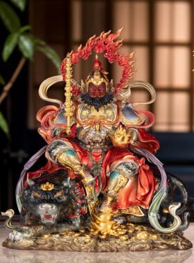 武财神赵公明神像黄铜珐琅彩精雕黑虎赵玄坛中路财神龙虎山摆件