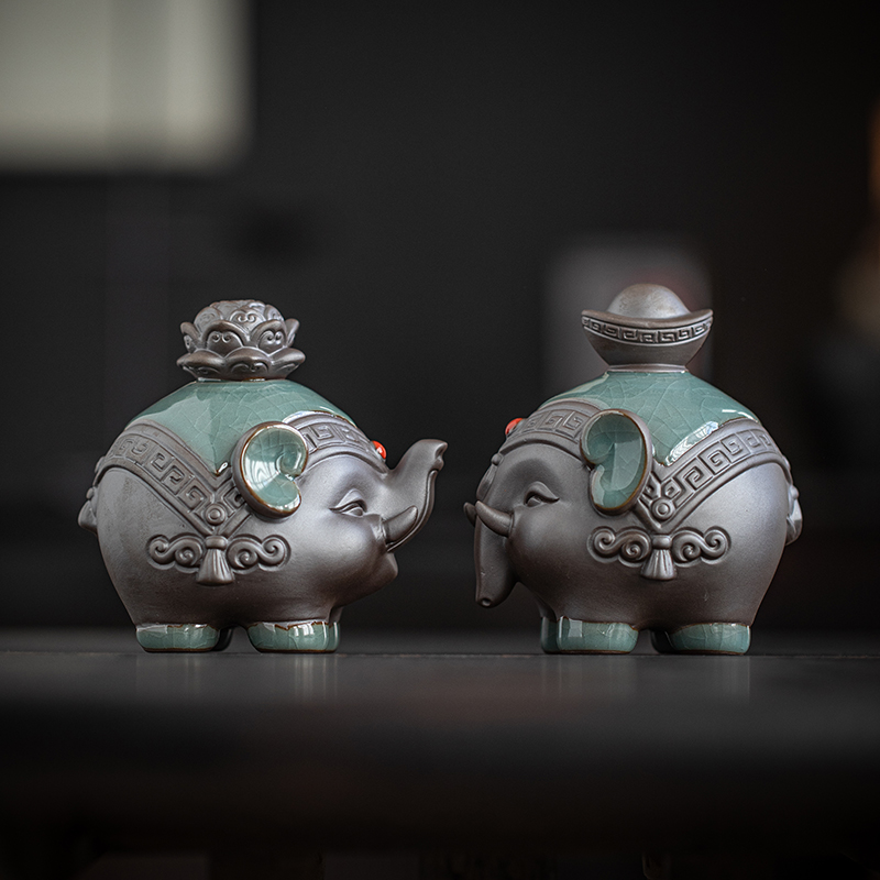 陶瓷大象摆件一对吉祥富贵创意家居酒柜办公桌面装饰品招财吉祥物