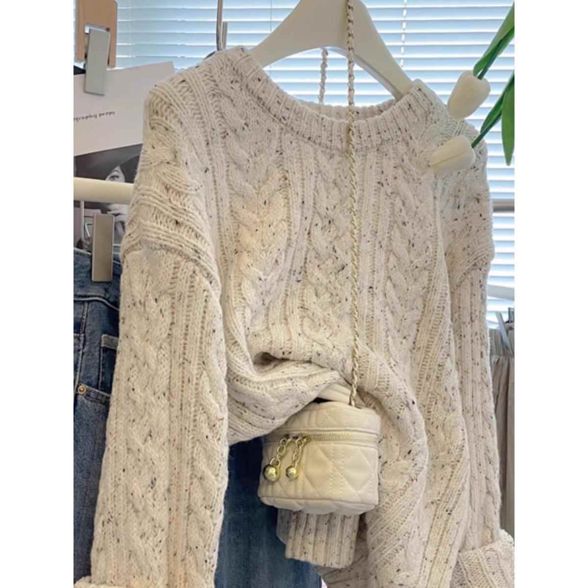 粗麻花针线毛衣女士2025新款秋冬宽松加厚羊绒衫针织衫上衣慵懒风