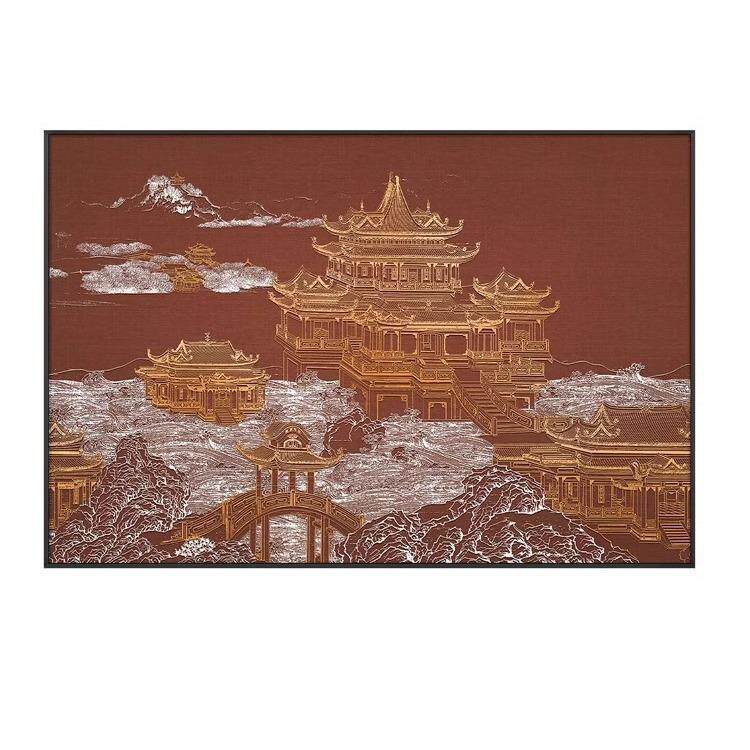 烫金肌理浮雕装饰画酒店餐厅立体挂画包间壁画客厅新中式阁楼