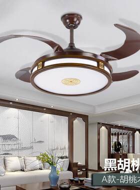 新中式吊扇灯变频吊扇灯LED实木隐形饭厅客厅吊灯吊扇古典中国风