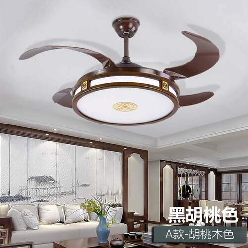 新中式吊扇灯变频吊扇灯LED实木隐形饭厅客厅吊灯吊扇古典中国风