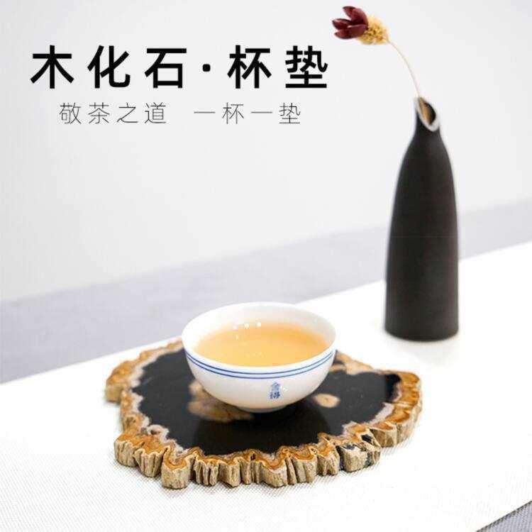 寓石林木化石片原石杯垫新中式茶桌艺术装饰桌面托盘天然摆件收纳