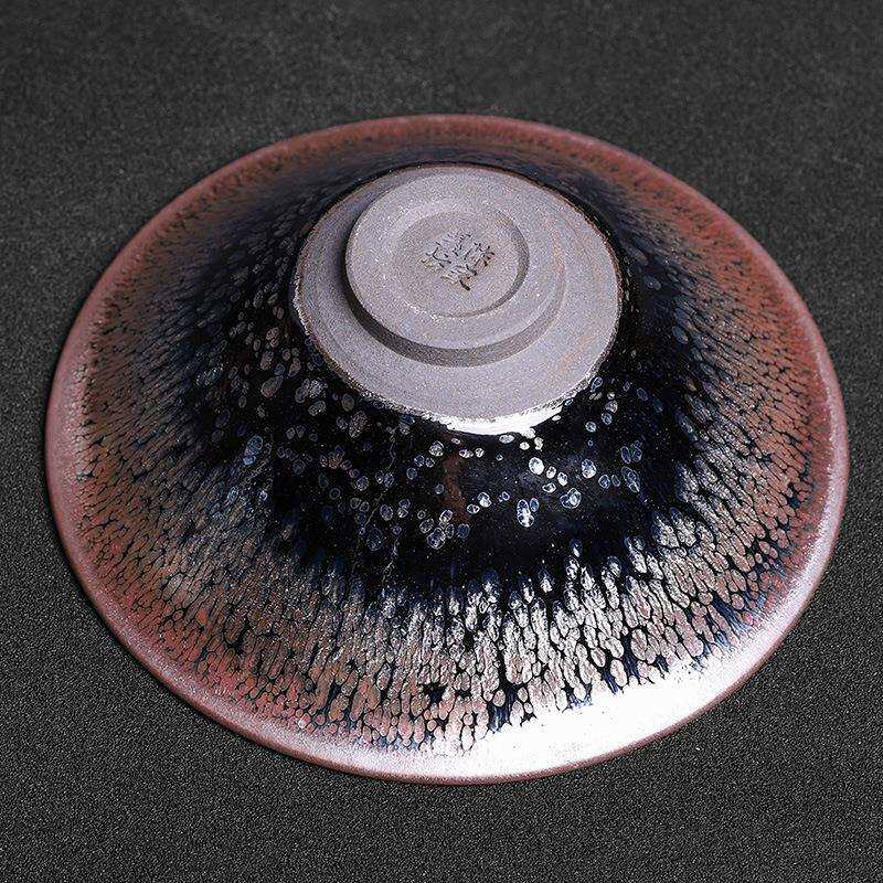 建阳原矿油滴天目盏15口径特大杯洗点茶建盏家用斗笠大茶碗米饭碗
