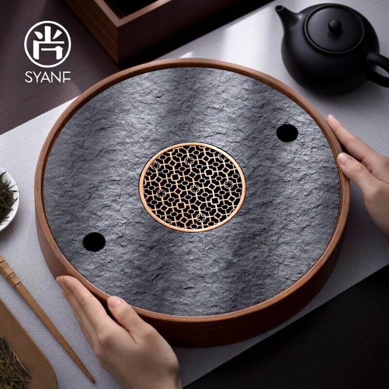 2025新款乌金石茶盘小型圆形功夫茶干泡台储水式家用小茶台茶托盘