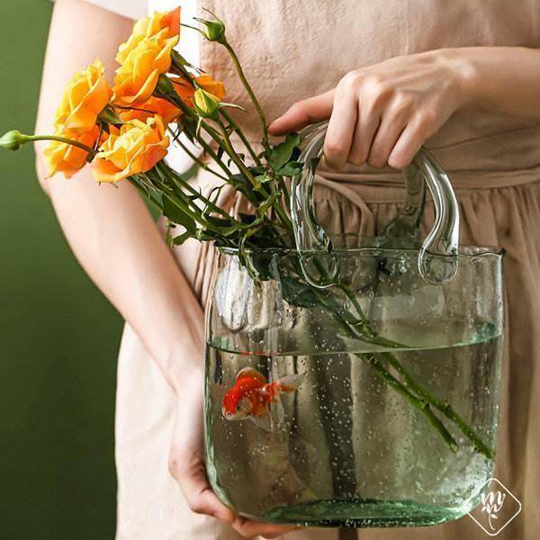 创意ins风手提气泡包包花瓶透明玻璃家用客厅插花装饰摆件手提篮,家居饰品,花瓶,淘宝优惠券,粉丝福利购,淘宝优惠卷