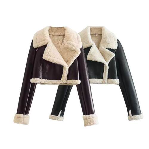 Double sided short suit collar zipper embellished fur