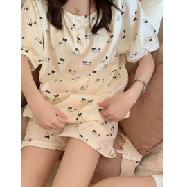 ins夏天可爱短袖睡衣女款，夏季舒适宽松高级感短裤家居服两件套装